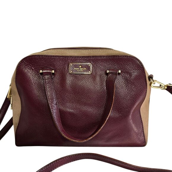 Kate Spade two-tone Felix-suede mulled wine leather crossbody satchel Purse